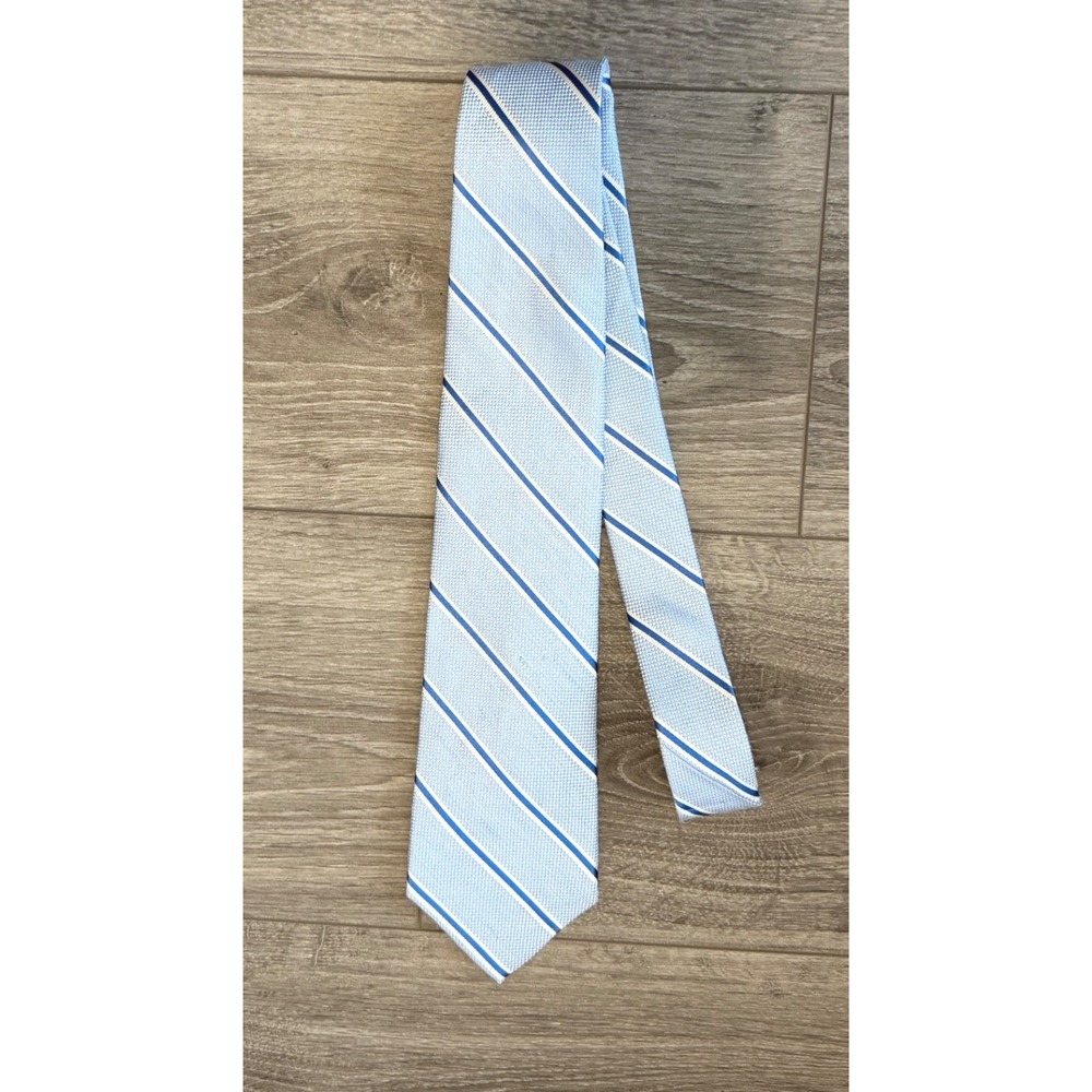 Brooks Brothers Necktie Light Blue Striped Silk Linen Blend Power Tie‎ Classic